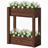 Outsunny 2-Tier Wooden Raised Garden Bed with Legs, 23.6" x 9.8" x 27.6" Elevated Planter Box with Drainage Holes and Bed Liner(m-2)