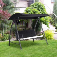 Outsunny 3 Person Wicker Porch Swing Chair Outdoor Rattan Patio Sling Hammock w/ Canopy(m-1)