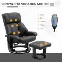 HOMCOM Massage Recliner Chair with Ottoman, 360° Swivel Recliner and Footstool, PU Leather Reclining Chair with Side Pocket and Remote Control, Black(m-4)
