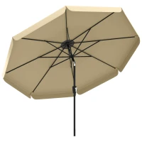Outsunny 10 ft Patio Umbrella with Push Button Tilt and Crank, Outdoor Market Table Umbrella Parasol, Khaki(m-9)