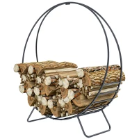Outsunny 40" Firewood Rack with Waterproof Cover, Heavy Duty Wood Storage Holder Log Rack for Indoor Outdoor, Black(m-1)