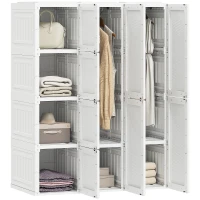 HOMCOM Portable Wardrobe, Foldable Plastic with 8 Compartments, 2 Hanging Rods and Magnetic Doors, White(m-9)