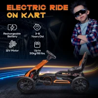 Aosom 12V Electric Go Kart for Kids, Ride On Toy with EVA Tires, 2 Speeds, Adjustable Seat, Safety Belt for 3-8 Years, Orange(m-4)
