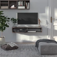 HOMCOM Wall Mounted TV Stand, Media Console Floating Storage Shelf for Living Room or Home Office, Dark Grey(m-4)