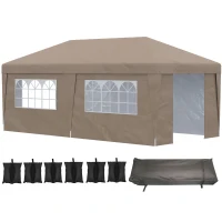 Outsunny 10' x 19.5' Pop Up Canopy Tent Height Adjustable Event Shelter w/ Sidewalls, Leg Weight Bags, Wheeled Carry Bag, Brown(m-1)