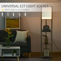 HOMCOM Floor Lamp with Display Shelves, Modern Standing Lamps with Footswitch, Solid Wood Nightstand Tower Lamp for Living Room Bedroom and Office(m-10)