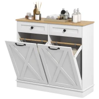 HOMCOM Tilt Out Laundry Hamper Cabinet, Bathroom Storage Cabinet with 2 Removable Baskets and 2 Drawers, White(m-1)