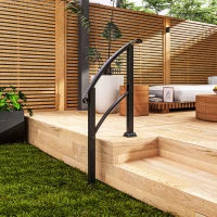 Outsunny 1-3 Step Metal Handrails for Outdoor Steps, Porch Deck Stair Railing with Installation Kit for Concrete Steps, Black(m-10)