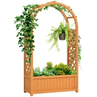 Outsunny Wooden Raised Garden Bed with Arch Trellis, 33" x 14" x 57" Raised Planter Box with Drainage Holes, Trellis Planter for Vine Climbing Plants(m-9)