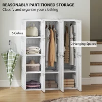 HOMCOM Portable Wardrobe, Foldable Plastic with 8 Compartments, 2 Hanging Rods and Magnetic Doors, White(m-4)