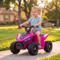 Qaba 6V Kids ATV, 4 Wheels Kids Quad with Button Control, 45Mins Runtime, Max 1.2MPH, Max 55lbs Load for 18-48 M, Rose Red(m-1)