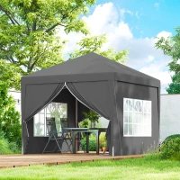 Outsunny 10'x10' Outdoor Pop Up Party Tent Wedding Gazebo Canopy with Carrying Bag (Grey)(m-8)
