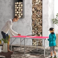 Soozier Portable Ping Pong Table Set, Foldable Table Tennis Table with Net, 2 Paddles, 3 Balls for Outdoor Indoor, Red(m-2)