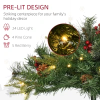 HOMCOM 1.5 Foot/16 inch 2 Pack Prelit Artificial Christmas Tree Cordless with 69 Branches, Warm White LED lights, Red Berries, Pine Cones, for Outdoor Entryway, Green(m-6)