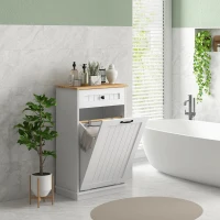 HOMCOM Laundry Cabinet with Removable Basket and Drawer, Tilt-Out Laundry Hamper for Bathroom, Living Room, White(m-1)