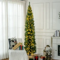HOMCOM 8ft Pencil Christmas Tree, Slim Artificial Christmas Tree with Realistic Branches and Warm White LED Lights, Green(m-10)