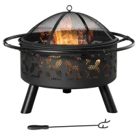Outsunny 31" Outdoor Fire Pit, Portable Steel Wood Burning Bowl, Handle Ring, Poker, Spark Screen Lid for Patio, Backyard, Bonfire, Campfire, Black(m-1)