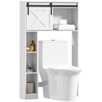 HOMCOM Over-Over The Toilet Storage Shelf with Sliding Barn Door, Bathroom Cabinet with Compartments & Adjustable Shelf, White(m-9)