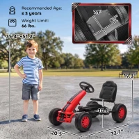 Qaba Lightweight Pedal Go Kart with Steering Wheel, Go Cart Ride on Toy with Adjustable Seat for 3+ Years, Red(m-3)