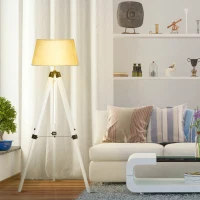 HOMCOM Tripod Floor Lamp, Adjustable Height Wooden Standing Lamp with E26 Lamp Base for Living Room, Bedroom, White and Grey(m-8)