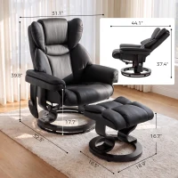 HOMCOM Massage Recliner Chair with Footrest, Swivel Armchair, Wrapped Wood Base, 10 Massage Points, Faux Leather, Black(m-3)