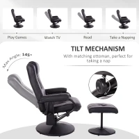 HOMCOM Massaging Faux Leather Recliner Chair and Ottoman Set, Swivel Vibration Massage Lounge Chair with Remote Control for Living Room, Bedroom, or Office, Black(m-6)