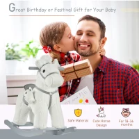 Qaba Kids Rocking Horse with Bear Toy, Plush Animal Rocker with Fun Realistic Sounds for Toddler 18-36 Months, White(m-4)