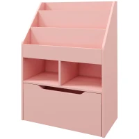 HOMCOM Kids Bookcase with Storage Drawer for Books, Reading Nook, for Classroom, Bedroom, Playroom, Pink(m-2)