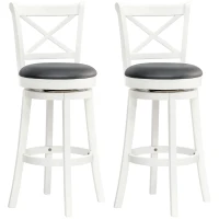 HOMCOM Traditional Bar Height Bar Stool, 31 Inch Seat Height Barstool, Swivel PU Leather Upholstered Chair, with Cross Back and Rubberwood Frame, Set of 2, Cream White(m-1)