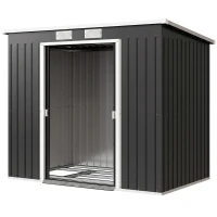 Outsunny 7 x 4ft Galvanised Steel Garden Shed, with Foundation Kit - Dark Grey(m-2)