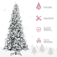 HOMCOM 9 Foot Pine Snow Flocked Artificial Christmas Tree with 616 Realistic Cedar Branches, Auto Open, Green(m-4)