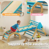 Qaba 8-in-1 Pikler Triangle Set, Foldable Wooden Climbing Toys with Arch, Ramp and Ladder for Ages 18-48 Mouths, Blue(m-5)