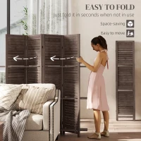 HOMCOM 4 Panel 67" Tall Wood Privacy Screen Room Divider with 3 Shelves and Folding Storage for Bedroom, Walnut(m-5)