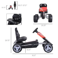 Aosom Kids Go Kart, 4 Wheeled Ride On Pedal Car, Racer for 3 years, for Boys and Girls, Outdoor - Red(m-3)