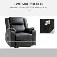HOMCOM PU Leather Reclining Chair, Recliner Chair for Living Room with Footrest and 2 Side Pockets, Black(m-6)