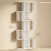 HOMCOM 5-Tier Bookshelf, S Shaped Geometric Bookcase with 15 Compartments, White Wood Grain(m-3)