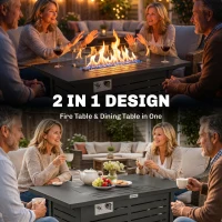 Outsunny Propane Gas Fire Pit Table, Outdoor Firepit with 43" Steel Tabletop and Lid, 50,000 BTU Pulse Ignition Fire Table w/ Stainless Steel Burner, Glass Wind Guard, and Cover(m-4)