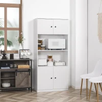 HOMCOM 71" Kitchen Buffet with Hutch, Pantry Storage Cabinet with Shelves and Microwave Countertop, White(m-2)