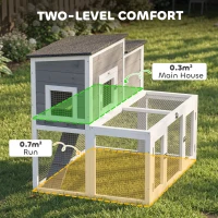 PawHut Wooden Rabbit Hutch, 2-Story Bunny Cage w/ Run, Waterproof & Openable Roof, Pull Out Tray and Ramp for 1-2 Rabbits(m-4)