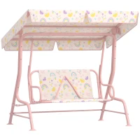 Qaba Kids Patio Swing Chair with Adjustable Canopy, Safety Belt for Patio, Garden, Poolside, Balcony, Pink(m-11)