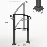 Outsunny 1-3 Step Metal Handrails for Outdoor Steps, Porch Deck Stair Railing with Installation Kit for Concrete Steps, Black(m-3)