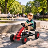 Qaba Lightweight Pedal Go Kart with Steering Wheel, Go Cart Ride on Toy with Adjustable Seat for 3+ Years, Red(m-2)