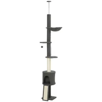 PawHut 87"-94.5" Floor to Ceiling Cat Tree with Sisal Scratching Post, Condo, Hammock, Ramp, Perches, Dark Grey(m-2)
