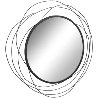 HOMCOM 25.6" Circle Mirror for Wall, Modern Metal Wall Art for Living Room, Bedroom and Dining Room, Black(m-1)