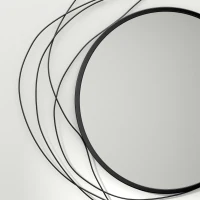 HOMCOM 25.6" Circle Mirror for Wall, Modern Metal Wall Art for Living Room, Bedroom and Dining Room, Black(m-8)
