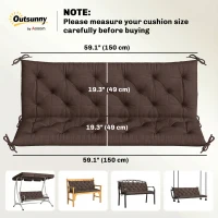 Outsunny 3-Seater Outdoor Bench Swing Chair Replacement Cushions for Patio Garden, Coffee(m-3)