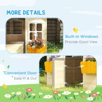 Outsunny Outdoor Playhouse, Wooden Kids Playhouse with Working Door, Windows, Bench, Service Station, Flower Pot Holder, Cottage Play House for 3-7 Years Old Pretend Play, Natural(m-7)