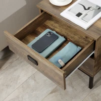 HOMCOM Nightstand with Storage, Retro Bedside Table, Side Table with 2 Drawers, Steel Frame for Bedroom, Coffee(m-9)