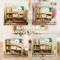 Qaba Kids Bookshelf and Toy Storage Organizer, 3 Tier Montessori Toy Organizer with Open Display for Nursery, Natural(m-5)