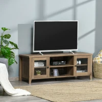 HOMCOM Modern TV Stand, Entertainment Center with Shelves and Cabinets for Flatscreen TVs up to 60" for Bedroom, Living Room, Brown Wood Grain(m-2)